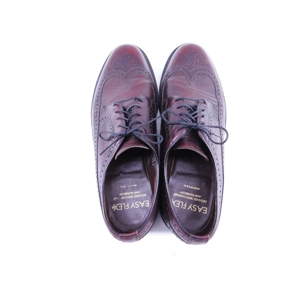 Vintage Easy Flex Mens Brogue Wingtip Shoes Burgundy 70127 Made In USA Size‎ 9 D
